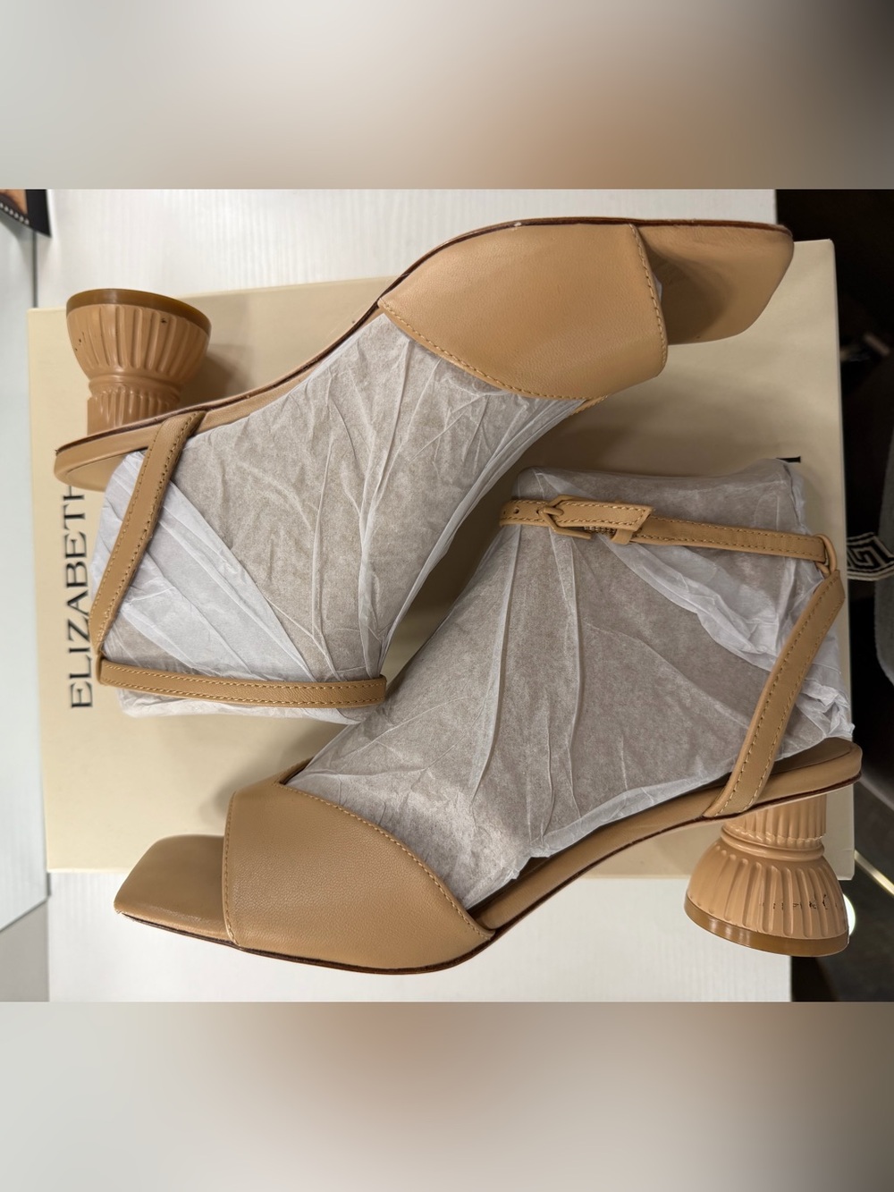 Antonio Melani Caramel Sculpted Block Heel Sandals